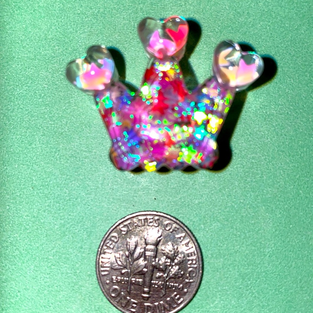 (10 for $15) Multicolor Sparkly Crown Acrylic Croc Shoes Charms